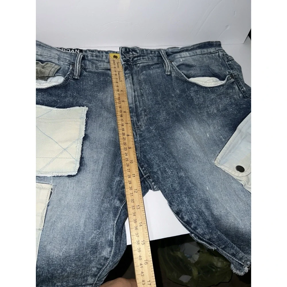 Jordan Craig Travis Patchwork Shorts Mens 36 Blue Denim Distressed Wash Y2K Like